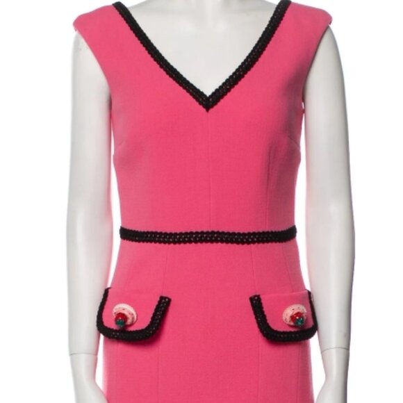 NWOT MOSCHINO Couture Contrast Embellished Appliqués Wool Pink Dress M $1695 - Picture 11 of 14